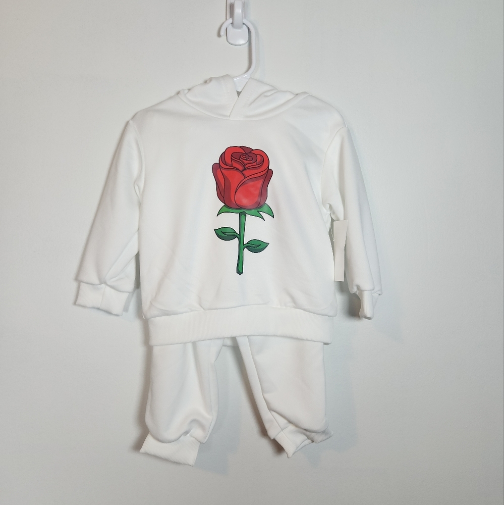 NWOT! 12-18m White Hoodie and Pants Set with Red Rose